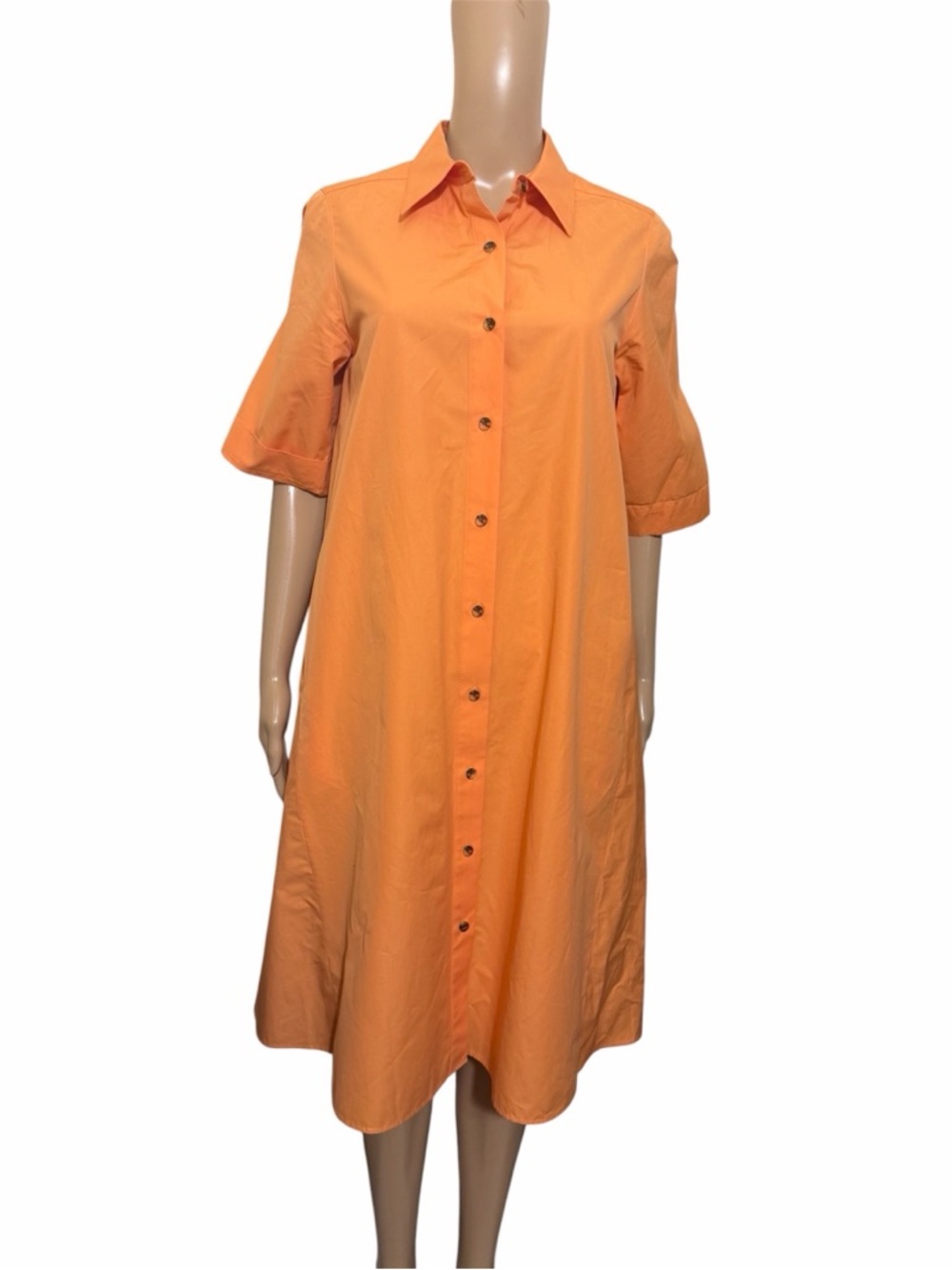 Lafayette 148 New York Orange Button Front Shirt Dress Midi